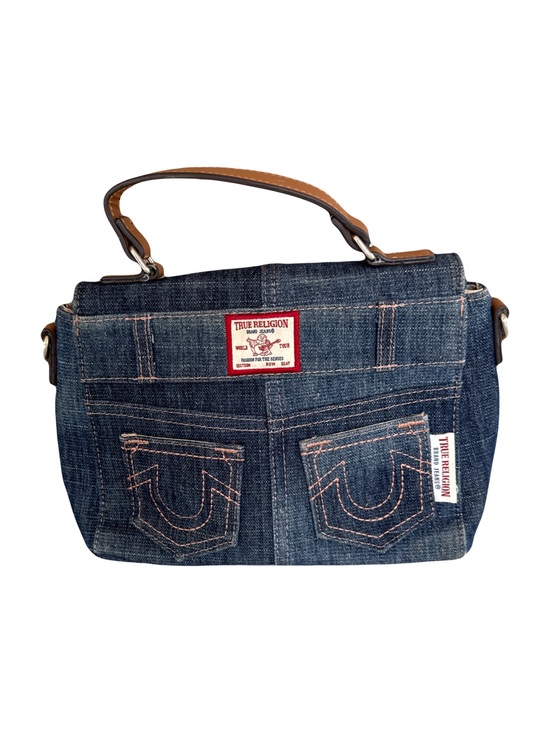 True Religion Handbags - True Religion Blue Denim Crossbody Bag with Tan Handle